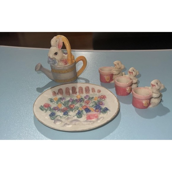 Other - Vintage Resin Bunny Tea Set Of 5